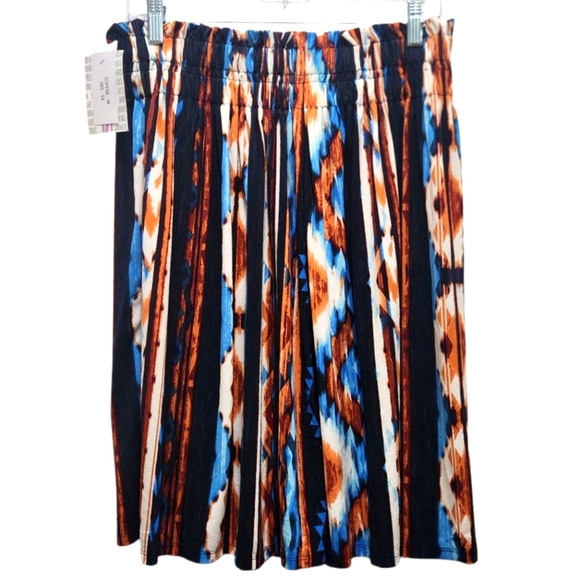 NWT LuLaRoe Sophia Ruffle Smock Skirt Blue Orange Southwest Design Size M - Picture 3 of 7
